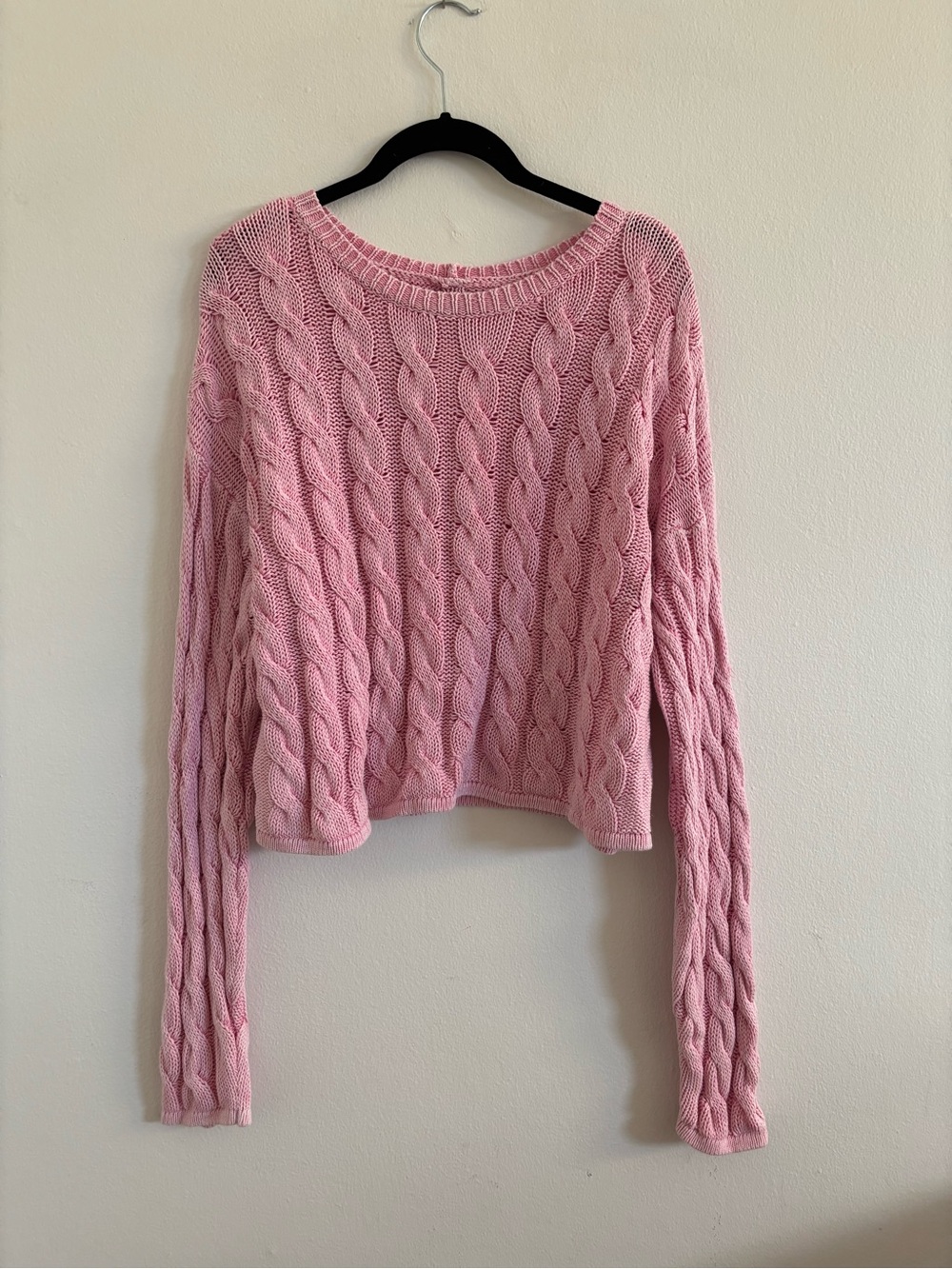 American Eagle Outfitters Pink Cable Knit Scoop Neck Sweater